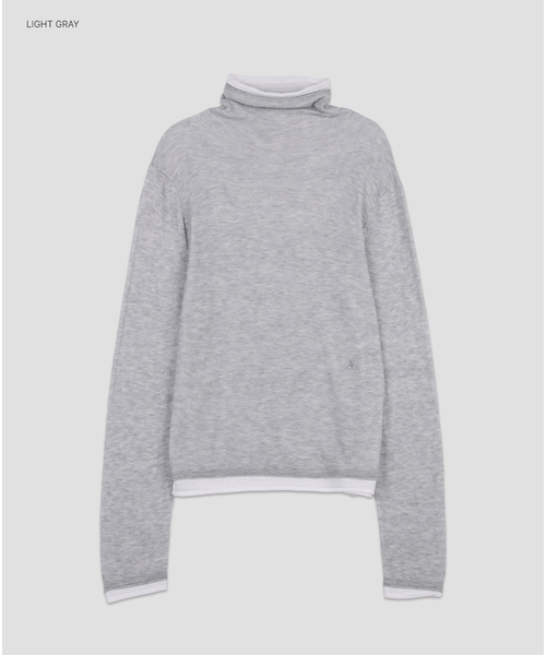 ATELIER NAIN（アトリエナイン）の「(T-7294)DOUBLE LAYERED COLOR POINT HIGH NECK KNIT（ニット/セーター・レディース・ラベンダー/ライトグレー・FREE）」の2枚目の写真