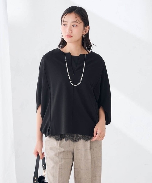 a.v.v(アーヴェヴェ)の「レース ヘム ロンT(Tシャツ/カットソー・レディース・ブラック/ホワイト・38/40/36)」の2枚目の写真