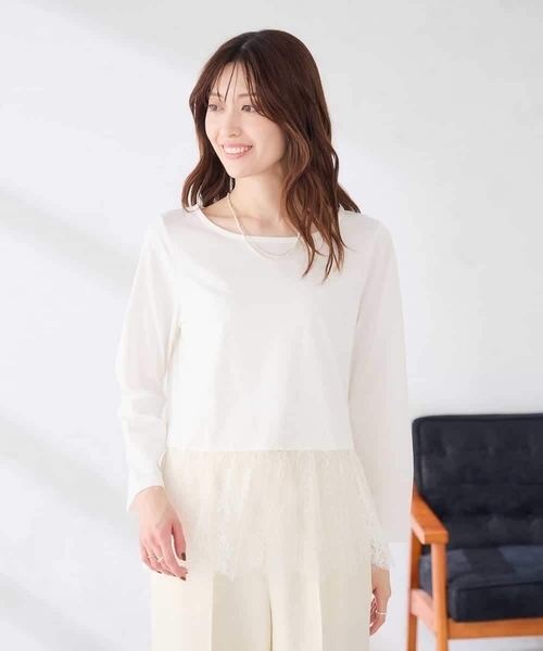 a.v.v(アーヴェヴェ)の「レース ヘム ロンT(Tシャツ/カットソー・レディース・ブラック/ホワイト・38/40/36)」の4枚目の写真