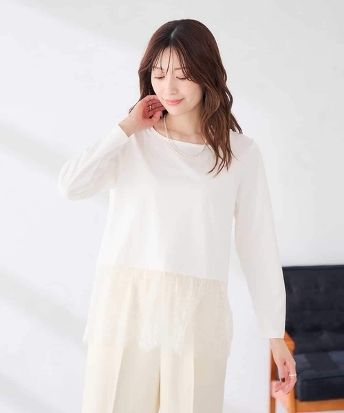 a.v.v(アーヴェヴェ)の「レース ヘム ロンT(Tシャツ/カットソー・レディース・ブラック/ホワイト・38/40/36)」の5枚目の写真
