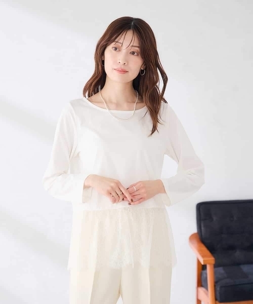 a.v.v(アーヴェヴェ)の「レース ヘム ロンT(Tシャツ/カットソー・レディース・ブラック/ホワイト・38/40/36)」の6枚目の写真