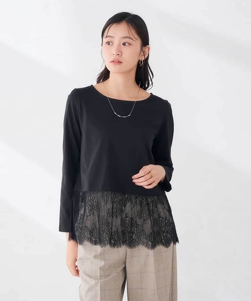 a.v.v(アーヴェヴェ)の「レース ヘム ロンT(Tシャツ/カットソー・レディース・ブラック/ホワイト・38/40/36)」の8枚目の写真