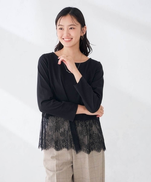 a.v.v(アーヴェヴェ)の「レース ヘム ロンT(Tシャツ/カットソー・レディース・ブラック/ホワイト・38/40/36)」の9枚目の写真