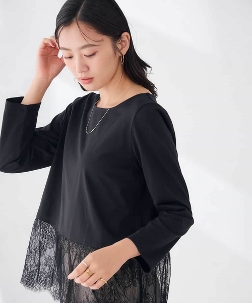 a.v.v(アーヴェヴェ)の「レース ヘム ロンT(Tシャツ/カットソー・レディース・ブラック/ホワイト・38/40/36)」の15枚目の写真