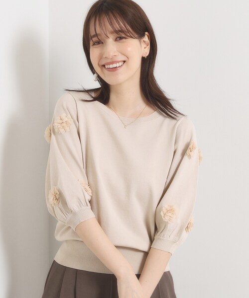 ITS'DEMO(イッツデモ)の「花モチーフ袖ニット(ニット/セーター・レディース・ピンク/ブラック/ライトベージュ・00)」の9枚目の写真