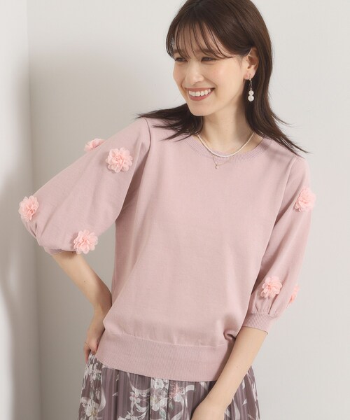 ITS'DEMO(イッツデモ)の「花モチーフ袖ニット(ニット/セーター・レディース・ピンク/ブラック/ライトベージュ・00)」の12枚目の写真