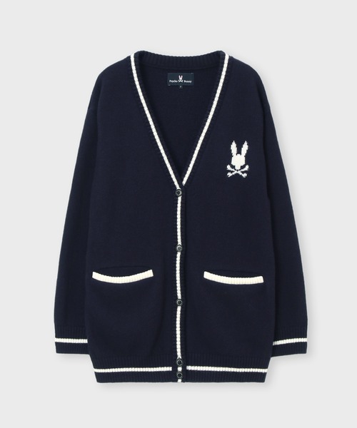 Psycho Bunny ネイビー セーター L WOMEN]バニーロゴ ニットロングカーディガン（ニット/セーター