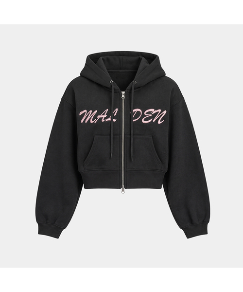 MALDEN(モールデン)の「レタリングロゴ クロップドジップアップパーカー(ジャージ・レディース・ブラック・SMALL/MEDIUM/LARGE)」の1枚目の写真