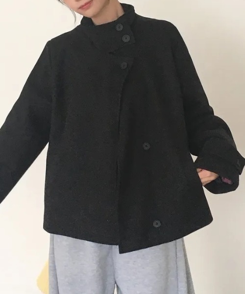 FAVORITO(ファヴォリート)の「スタンドカラーシングルブレストメルトンコート(ステンカラーコート・レディース・グレー/ブラック・F)」の18枚目の写真