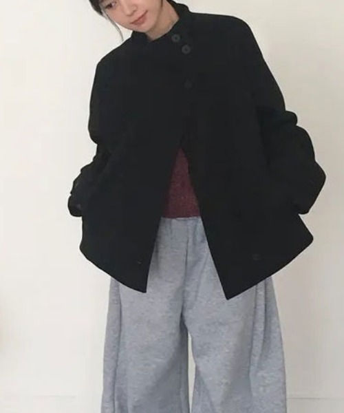 FAVORITO(ファヴォリート)の「スタンドカラーシングルブレストメルトンコート(ステンカラーコート・レディース・グレー/ブラック・F)」の15枚目の写真