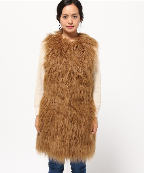 MOUSSY（マウジー）の「FAKE FUR GILLET F（ベスト・レディース・ブラウン/ライトベージュ・FREE）」の3枚目の写真