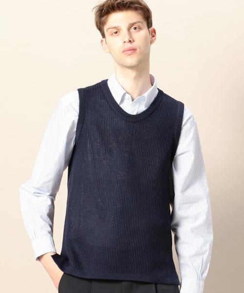 BEAUTY&YOUTH UNITED ARROWS（ビューティーアンドユースユナイテッドアローズ）の「BY ストローヤーン  アゼ ベスト ◆（ベスト・メンズ・ベージュ/ネイビー・SMALL/X-LARGE/LARGE/MEDIUM）」の2枚目の写真