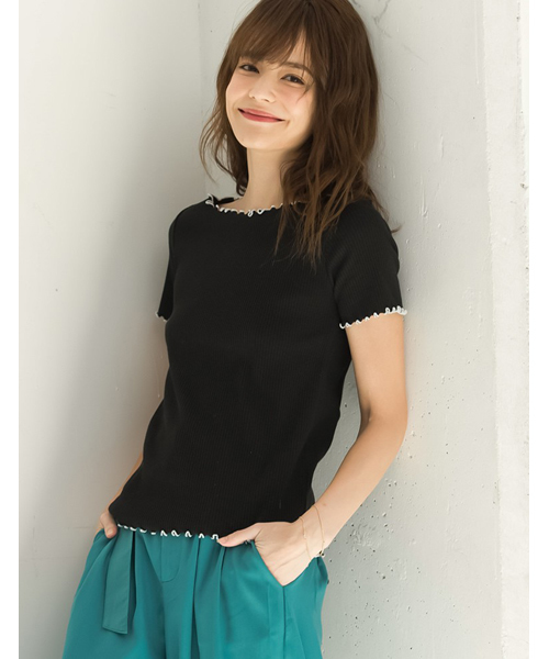 Re:EDIT（リエディ）の「ボートネックメロー加工リブカットソー（Tシャツ/カットソー・レディース・グレー/ブラック/ホワイト系その他/ライトパープル/ホワイト/パープル/ブラック系その他/ベージュ/スカイブルー/グリーン/ロイヤルブルー/オレンジ・LARGE/MEDIUM）」の5枚目の写真