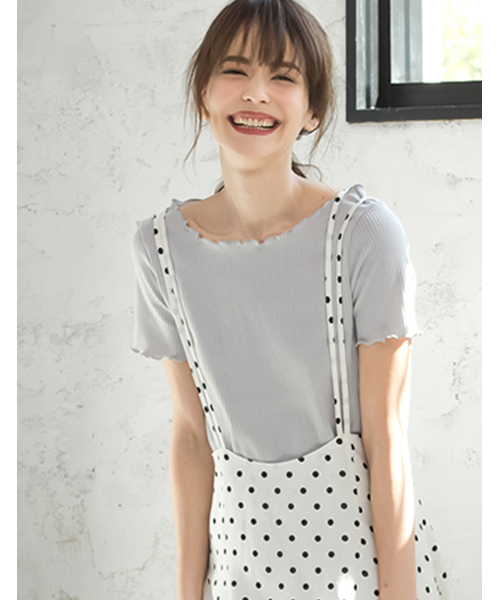 Re:EDIT（リエディ）の「ボートネックメロー加工リブカットソー（Tシャツ/カットソー・レディース・グレー/ブラック/ホワイト系その他/ライトパープル/ホワイト/パープル/ブラック系その他/ベージュ/スカイブルー/グリーン/ロイヤルブルー/オレンジ・LARGE/MEDIUM）」の6枚目の写真