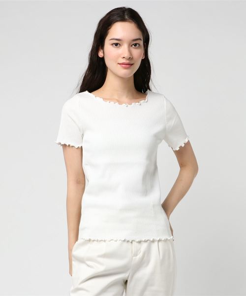 Re:EDIT（リエディ）の「ボートネックメロー加工リブカットソー（Tシャツ/カットソー・レディース・グレー/ブラック/ホワイト系その他/ライトパープル/ホワイト/パープル/ブラック系その他/ベージュ/スカイブルー/グリーン/ロイヤルブルー/オレンジ・LARGE/MEDIUM）」の2枚目の写真