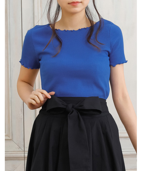 Re:EDIT（リエディ）の「ボートネックメロー加工リブカットソー（Tシャツ/カットソー・レディース・グレー/ブラック/ホワイト系その他/ライトパープル/ホワイト/パープル/ブラック系その他/ベージュ/スカイブルー/グリーン/ロイヤルブルー/オレンジ・LARGE/MEDIUM）」の10枚目の写真