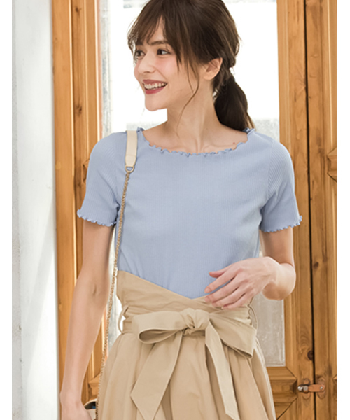 Re:EDIT（リエディ）の「ボートネックメロー加工リブカットソー（Tシャツ/カットソー・レディース・グレー/ブラック/ホワイト系その他/ライトパープル/ホワイト/パープル/ブラック系その他/ベージュ/スカイブルー/グリーン/ロイヤルブルー/オレンジ・LARGE/MEDIUM）」の9枚目の写真