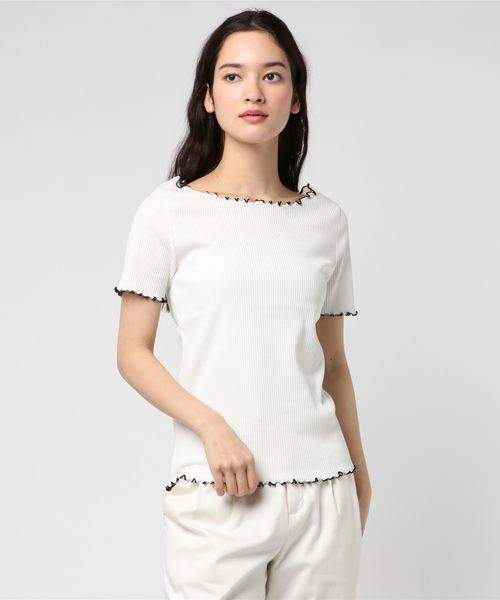 Re:EDIT（リエディ）の「ボートネックメロー加工リブカットソー（Tシャツ/カットソー・レディース・グレー/ブラック/ホワイト系その他/ライトパープル/ホワイト/パープル/ブラック系その他/ベージュ/スカイブルー/グリーン/ロイヤルブルー/オレンジ・LARGE/MEDIUM）」の19枚目の写真