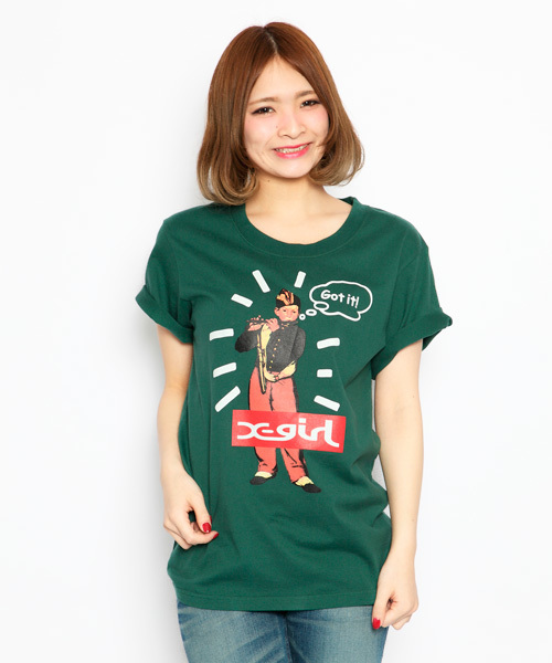 X-girl（エックスガール）の「THE FIFER S/S BIG TEE（Tシャツ/カットソー・レディース・ホワイト/ブラック/アッシュグレー/グリーン/ネイビー・ONE SIZE）」の4枚目の写真