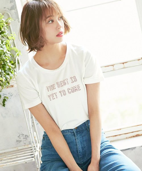 KOBE LETTUCE（コウベレタス）の「[選べる2TYPE]ロゴプリントUネックTシャツトップス＊レディース/半袖[C3330]神戸レタス（Tシャツ/カットソー・レディース・ブラック/ネイビー/オフホワイト/ホワイト系その他/ブラック系その他/ブルー系その他・FREE）」の2枚目の写真