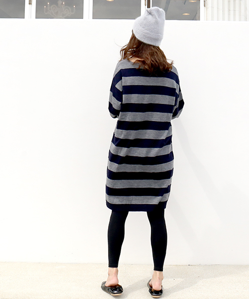 n'ee-ne(ネーネ)の「ボーダーニットワンピース(ワンピース・レディース・ブラック×グレー/ベージュ/ネイビー・M/L)」の8枚目の写真