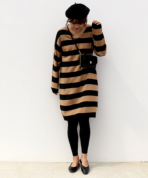 n'ee-ne(ネーネ)の「ボーダーニットワンピース(ワンピース・レディース・ブラック×グレー/ベージュ/ネイビー・M/L)」の12枚目の写真