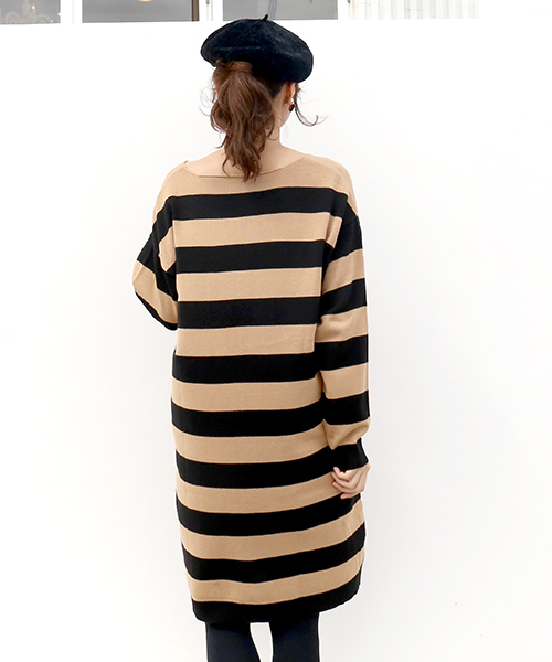 n'ee-ne(ネーネ)の「ボーダーニットワンピース(ワンピース・レディース・ブラック×グレー/ベージュ/ネイビー・M/L)」の11枚目の写真
