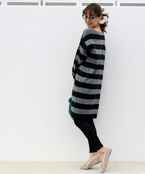 n'ee-ne(ネーネ)の「ボーダーニットワンピース(ワンピース・レディース・ブラック×グレー/ベージュ/ネイビー・M/L)」の19枚目の写真