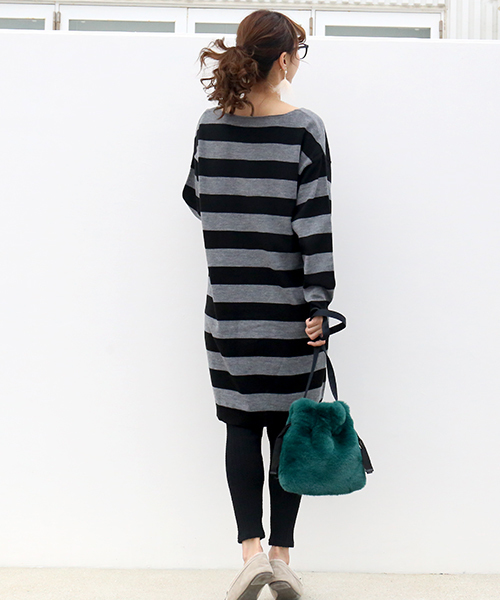 n'ee-ne(ネーネ)の「ボーダーニットワンピース(ワンピース・レディース・ブラック×グレー/ベージュ/ネイビー・M/L)」の20枚目の写真