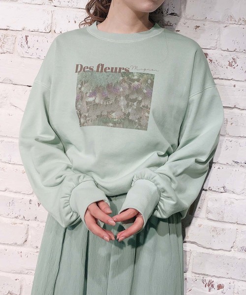 one after another NICE CLAUP(ワンアフターアナザーナイスクラップ)の「アソートプリント 裏毛トップス(スウェット・レディース・アイボリー/ミント/ライトベージュ・FREE)」の1枚目の写真