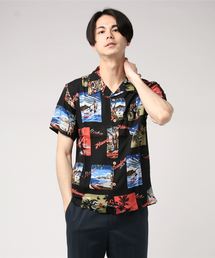 総柄開襟オープンカラーレーヨンアロハシャツ