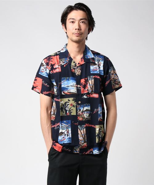 STYLEBLOCK（スタイルブロック）の「総柄開襟オープンカラーレーヨンアロハシャツ（シャツ/ブラウス・メンズ・ホワイト/ベージュ/パープル/レッド/ホワイト系その他/ブラック系その他/ブルー系その他/ブラック系その他2/ブラック系その他3/ブラック系その他4/ブラック系その他5/ブルー系その他2/ブルー系その他3/ブルー系その他4・LL/M/L）」の10枚目の写真