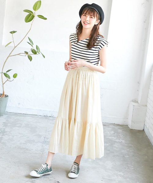 KOBE LETTUCE（コウベレタス）の「綿100%アシメデザインカットソートップス（Tシャツ/カットソー・レディース・オフホワイト/ブラック系その他/ホワイト×ネイビー/ダークオレンジ/ブルー・FREE）」の8枚目の写真
