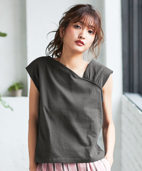 KOBE LETTUCE（コウベレタス）の「綿100%アシメデザインカットソートップス（Tシャツ/カットソー・レディース・オフホワイト/ブラック系その他/ホワイト×ネイビー/ダークオレンジ/ブルー・FREE）」の14枚目の写真