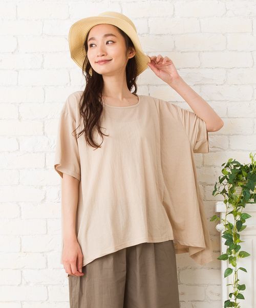 sabstreet my standard(サブストリートマイスタンダード)の「【接触冷感】【UVカット】イレヘムデザインカットソー【大きいサイズ対応】【15号(3L)】(Tシャツ/カットソー・レディース・ベージュ/ブラウン/カーキ/ブルー・15号)」の2枚目の写真