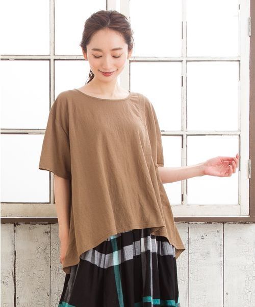 sabstreet my standard(サブストリートマイスタンダード)の「【接触冷感】【UVカット】イレヘムデザインカットソー【大きいサイズ対応】【15号(3L)】(Tシャツ/カットソー・レディース・ベージュ/ブラウン/カーキ/ブルー・15号)」の3枚目の写真