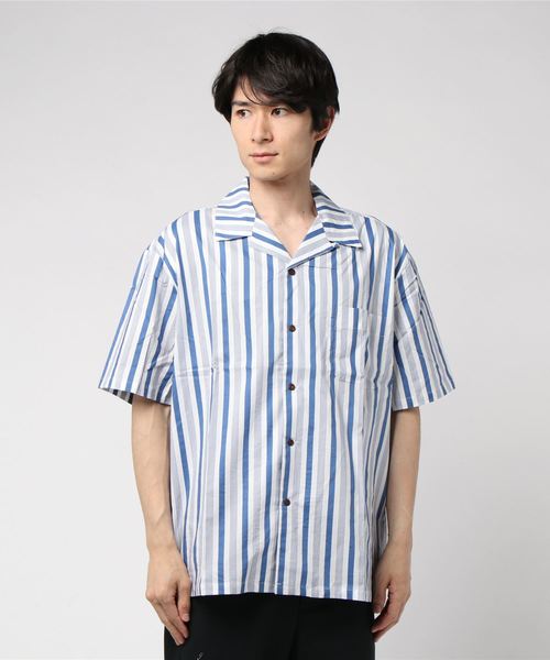 GGD SELECT（ジージーディー　セレクト）の「ストライプ開襟シャツ（シャツ/ブラウス・メンズ・ブラック/ブルー・M/L）」の9枚目の写真