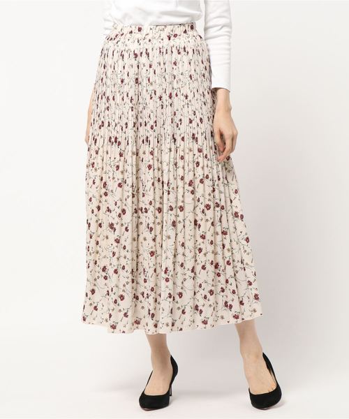 one way(ワンウェイ)の「花柄消しプリーツスカート(スカート・レディース・ホワイト/ライトブラウン・M)」の5枚目の写真