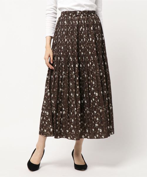 one way(ワンウェイ)の「花柄消しプリーツスカート(スカート・レディース・ホワイト/ライトブラウン・M)」の6枚目の写真