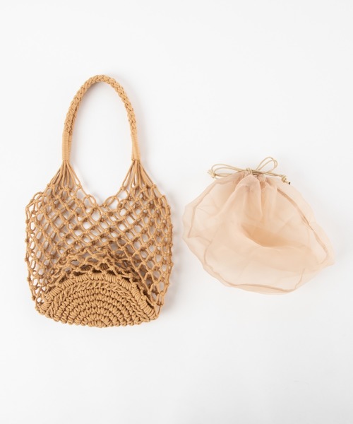 WEGO（ウィゴー）の「WEGO/【2点セット】巾着付きネットメッシュトートバッグ（トートバッグ・レディース・ベージュ/ブラック/ホワイト系その他・FREE）」の7枚目の写真