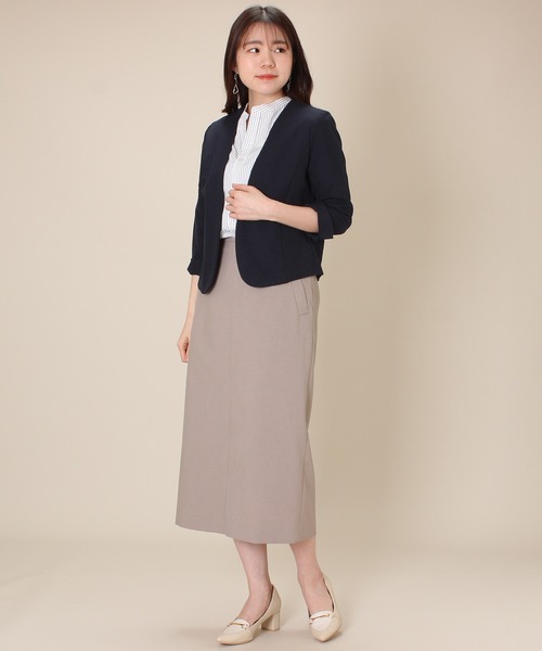 TRUDEA(トルディア)の「リネンライクVカラージャケット(ノーカラージャケット・レディース・ネイビー/ベージュ/キャメル/ライトグレー・MEDIUM/LARGE/SMALL)」の5枚目の写真