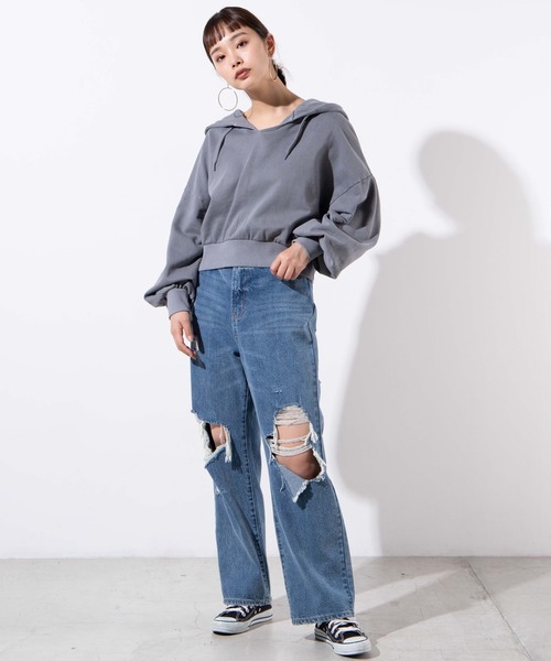 WEGO(ウィゴー)の「WEGO/バックロゴピグメントキーネックパーカー(スウェット・レディース・アイボリー/ブルー系その他・FREE)」の9枚目の写真