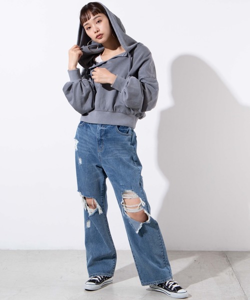 WEGO(ウィゴー)の「WEGO/バックロゴピグメントキーネックパーカー(スウェット・レディース・アイボリー/ブルー系その他・FREE)」の11枚目の写真