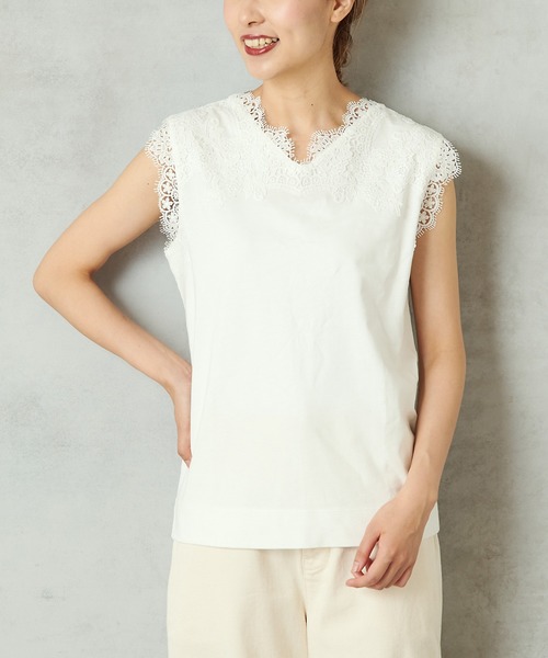 PUAL CE CIN（ピュアルセシン）の「【WEB限定復活】レースノースリーブ（タンクトップ・レディース・オフホワイト/ブラック/ライトベージュ・FREE）」の2枚目の写真