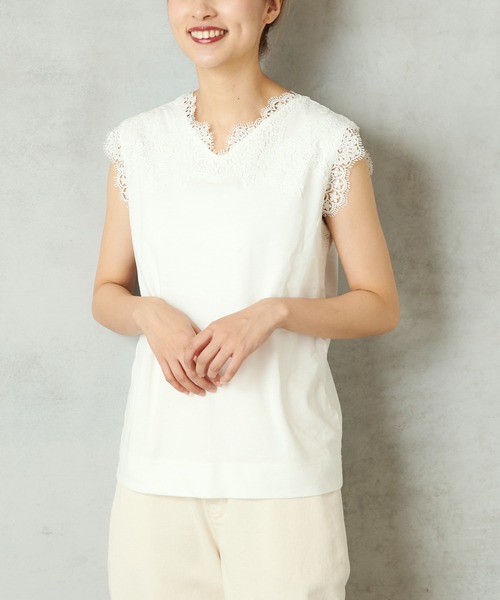 PUAL CE CIN（ピュアルセシン）の「【WEB限定復活】レースノースリーブ（タンクトップ・レディース・オフホワイト/ブラック/ライトベージュ・FREE）」の4枚目の写真