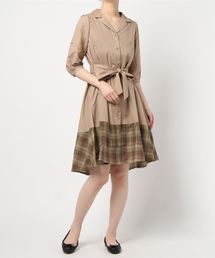 axes femme | バイカラー開襟シャツＯＰ(ワンピース)