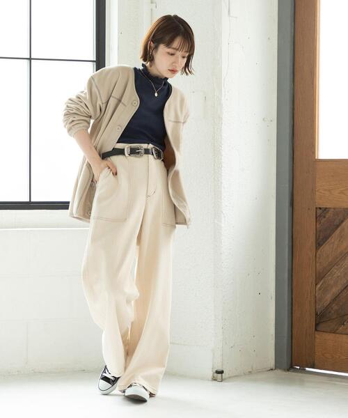 coen（コーエン）の「【WEB限定カラー】コットンメロウタートルネックカットソー（Tシャツ/カットソー・レディース・ネイビー/イエロー/その他1/その他3/ライラック/グレー/その他2/ブラック/オフホワイト/その他4/パープル・LARGE/MEDIUM）」の18枚目の写真