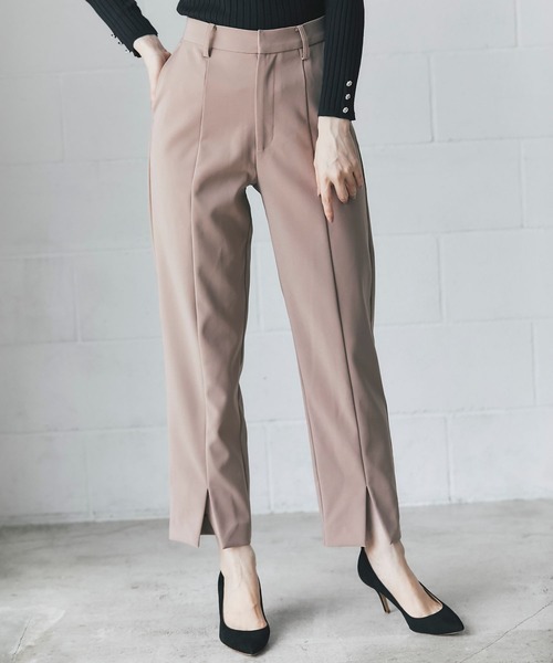 tocco closet（トッコ　クローゼット）の「センタースリットテーパードパンツ≪tocco closet luxe≫（その他パンツ・レディース・モカ/ブラック・M）」の2枚目の写真