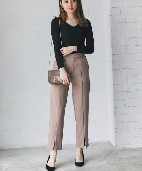 tocco closet（トッコ　クローゼット）の「センタースリットテーパードパンツ≪tocco closet luxe≫（その他パンツ・レディース・モカ/ブラック・M）」の3枚目の写真