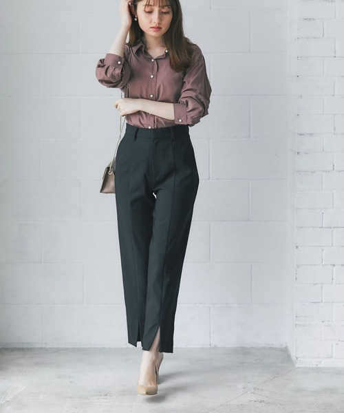 tocco closet（トッコ　クローゼット）の「センタースリットテーパードパンツ≪tocco closet luxe≫（その他パンツ・レディース・モカ/ブラック・M）」の12枚目の写真